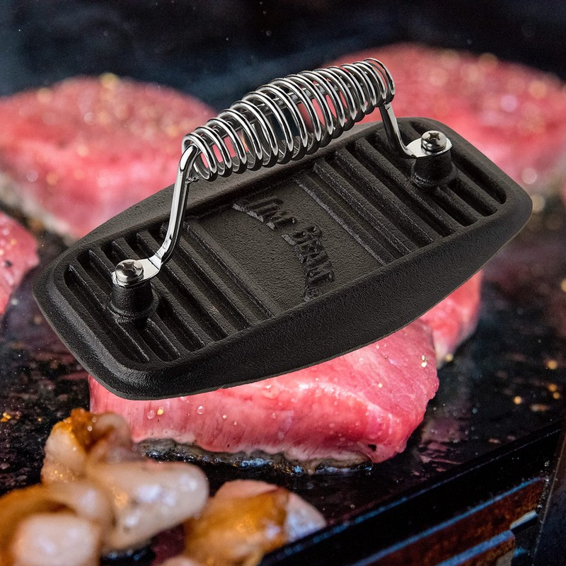 Stainless Steel Cast Iron Meat Press Heavy Duty Pre-Seasoned BBQ Grill Press gallery
