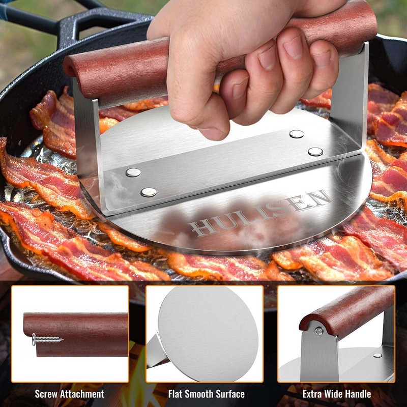 HULISEN Burger Smasher, Stainless Steel Smashed 6 Inch Round Press, Silver gallery