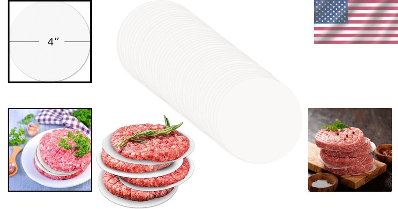 100 Pcs Non-Stick Burger Patty Paper Sheets - 4 Inch Round for Perfect Patties gallery
