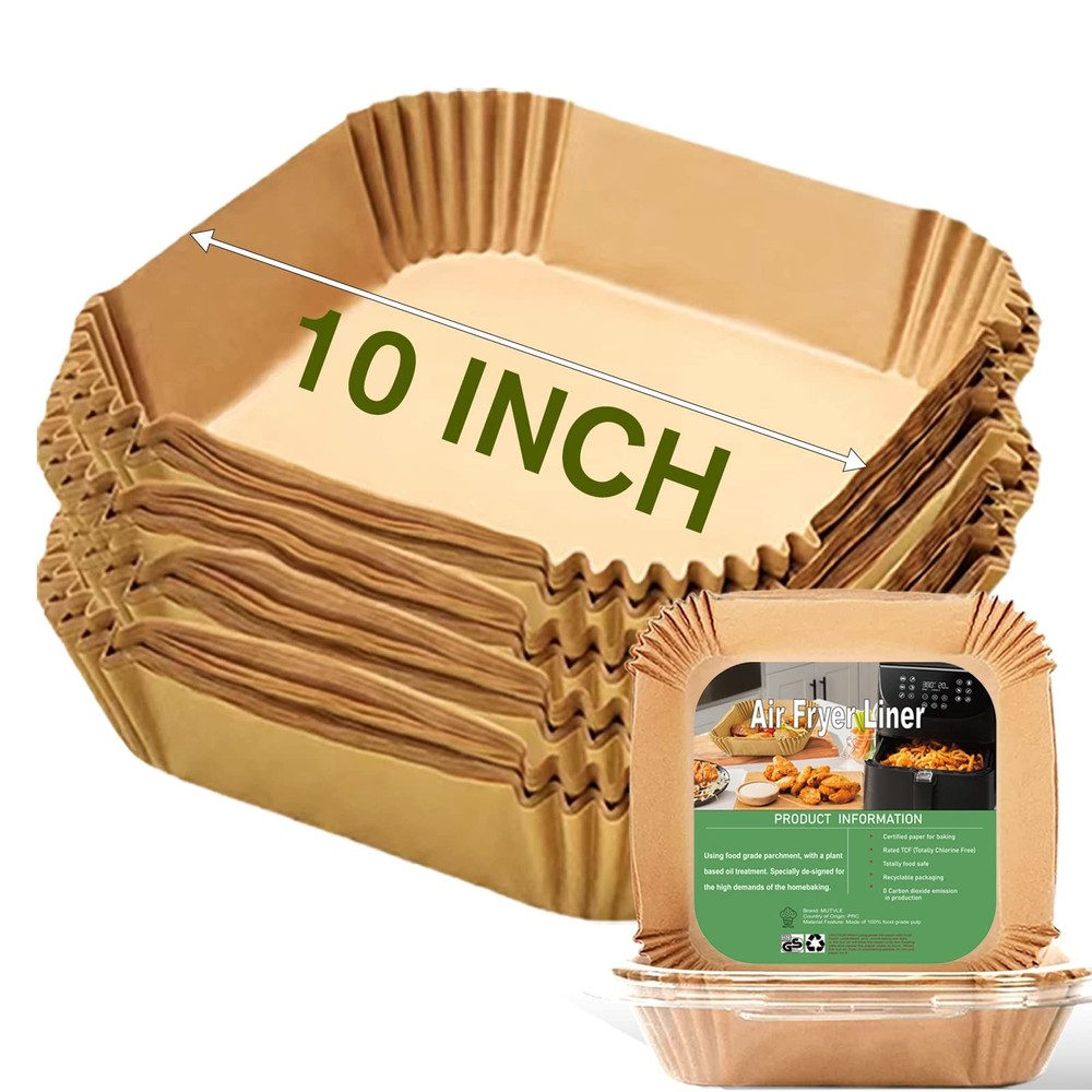 10 Inch Largest Square Air Fryer Disposable Paper Liner, 10''Square, Brown