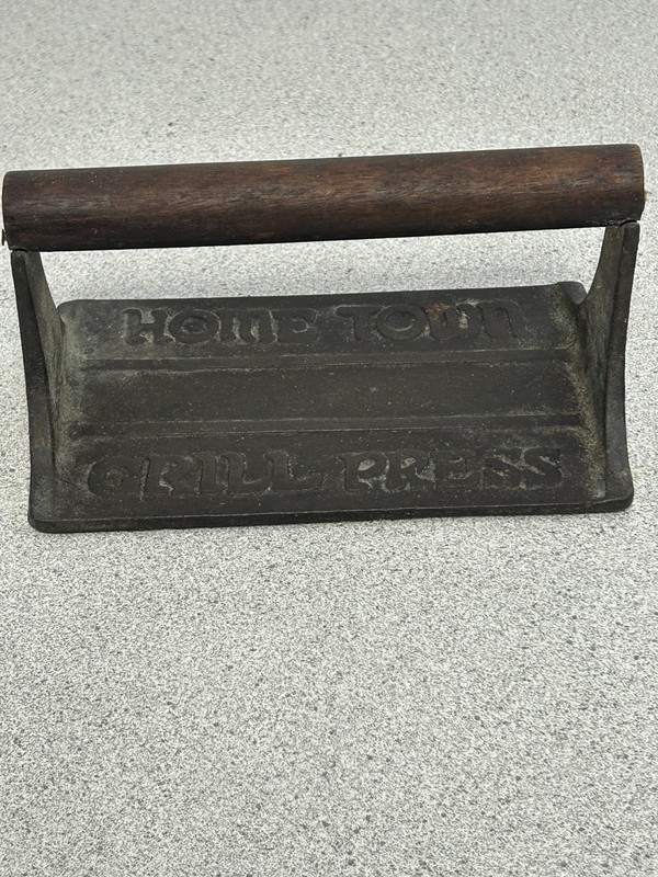 Vintage Cast Iron Grill Bacon Press With Wooden Handle - Pig & Flower gallery