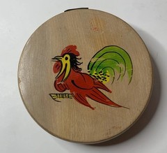 Vintage Wooden Hamburger Press Maker Kitchen Tool Red Rooster Made In Japan