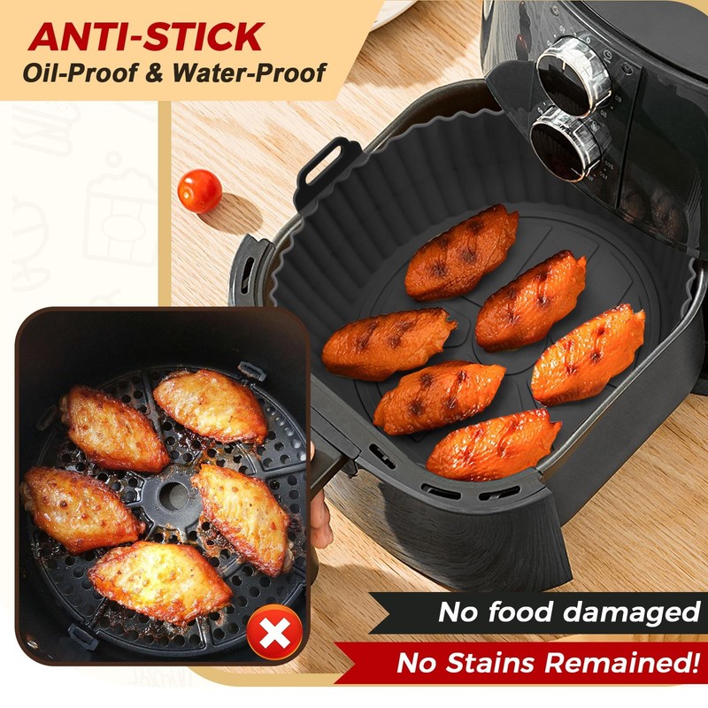 Buauty 3 Pack Air Fryer 7.9*7.9*2 inch, 8" Round 3 Pack: Black+Grey+Brown gallery