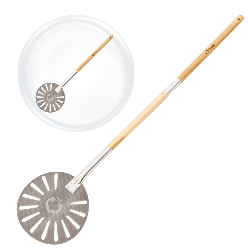 Chef Pomodoro Aluminum Turning Pizza Peel with Detachable Wood Handle for Eas...