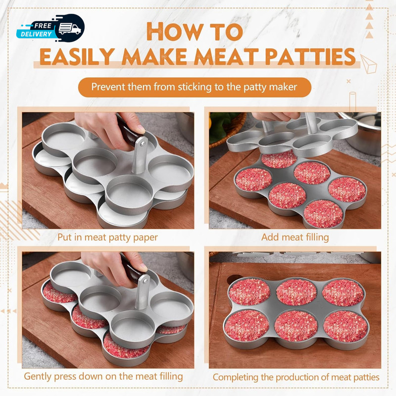 2 Pack Mini Burger Press Patty Maker 6 Slot3 Slot Meat Sausage Mold Small Burger gallery