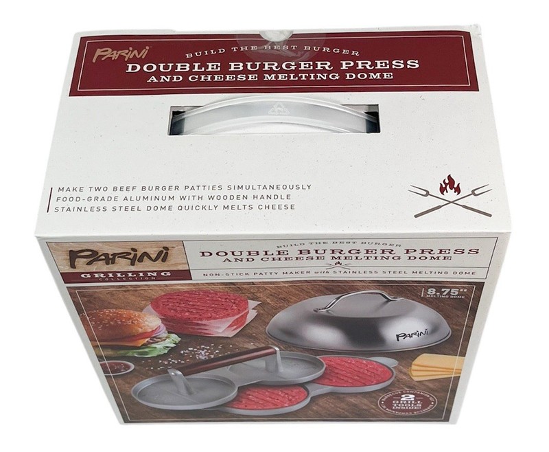 Double Burger Press and Cheese 8¾" Stainless Steel Melting Dome Parini NEW gallery
