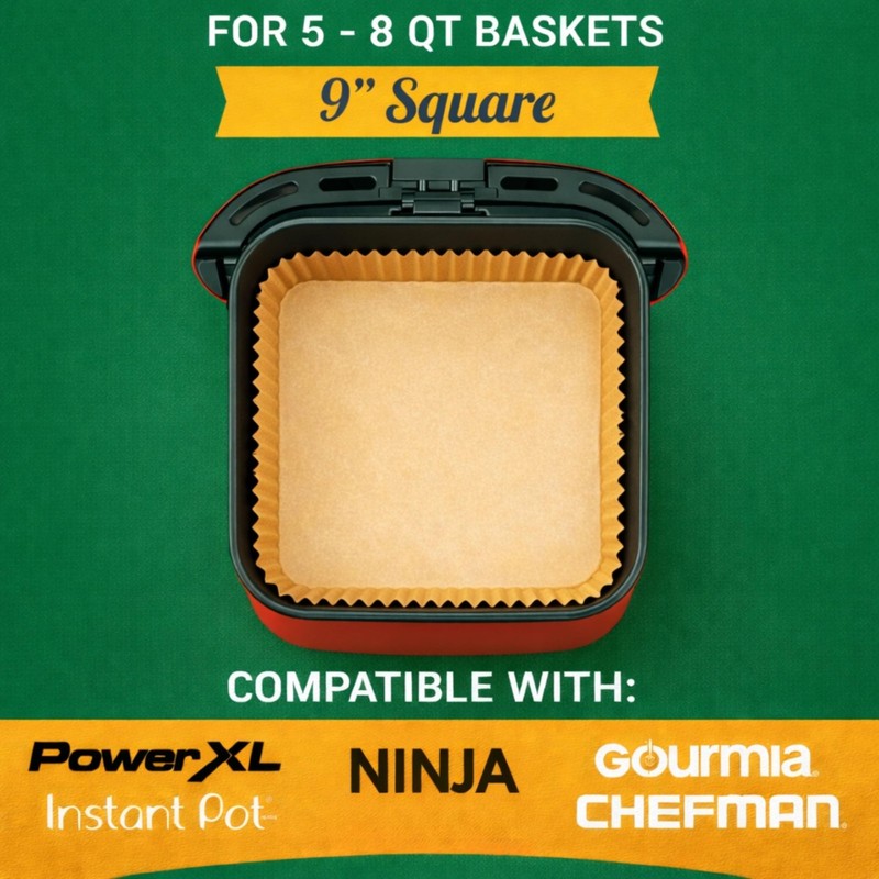 Air Fryer Liners Disposable – 125 pk 8" Unbleached Non-Stick Square 8", Tan gallery