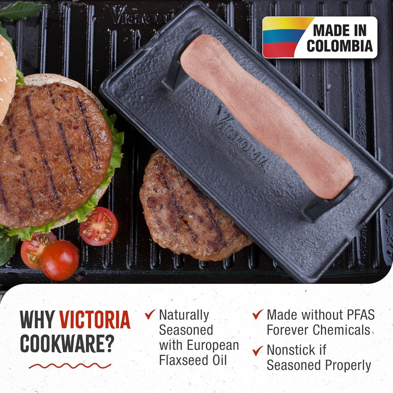 Cast Iron Panini Press, Burger Press, Bacon Press, Grill Press, Seasoned with 10 gallery