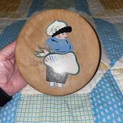 Vintage Mid- 20th Century Hand-painted Wooden Hamburger Press