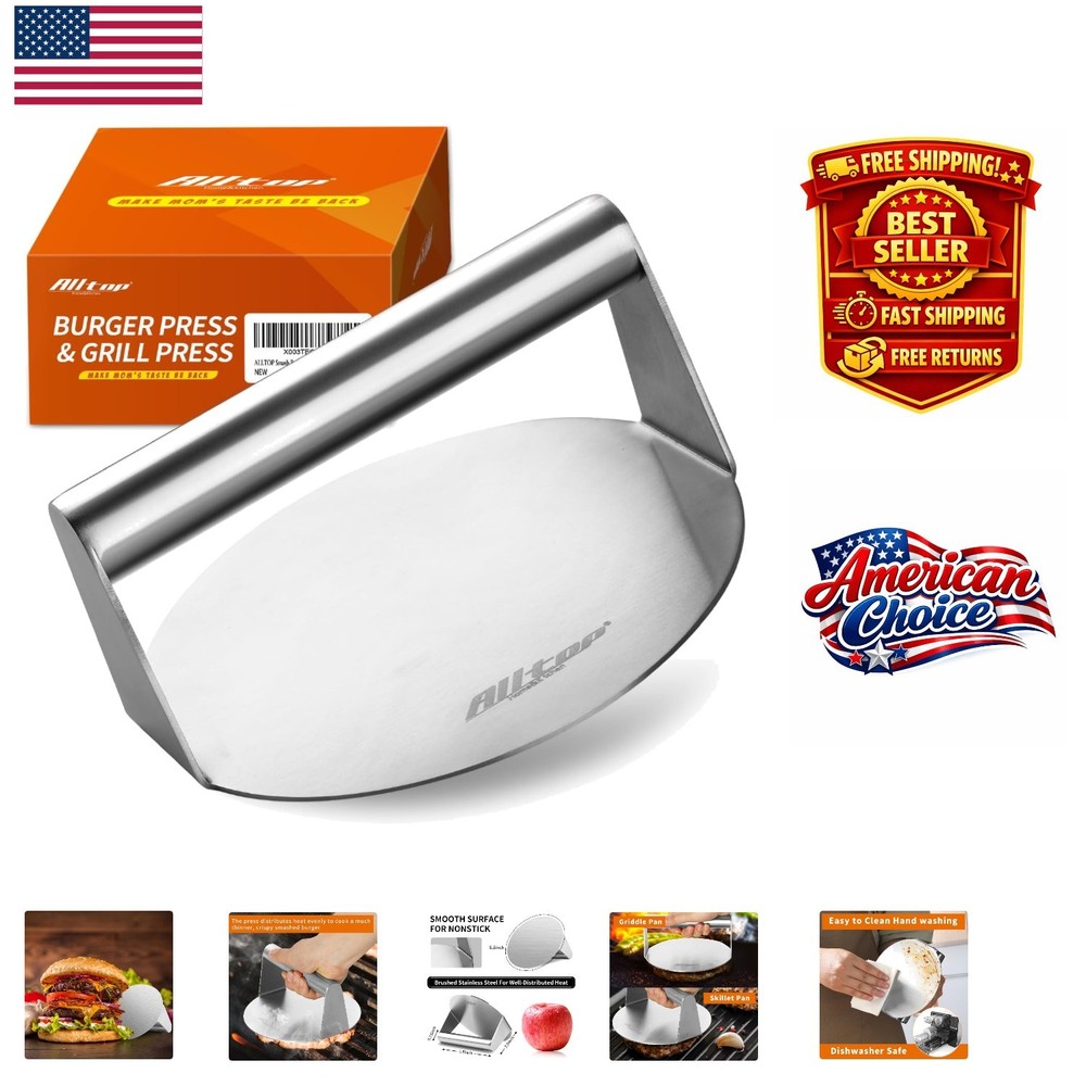 5.5-Inch Non-Stick Burger Smasher - Essential Grill Tool for Chefs & BBQ Lovers