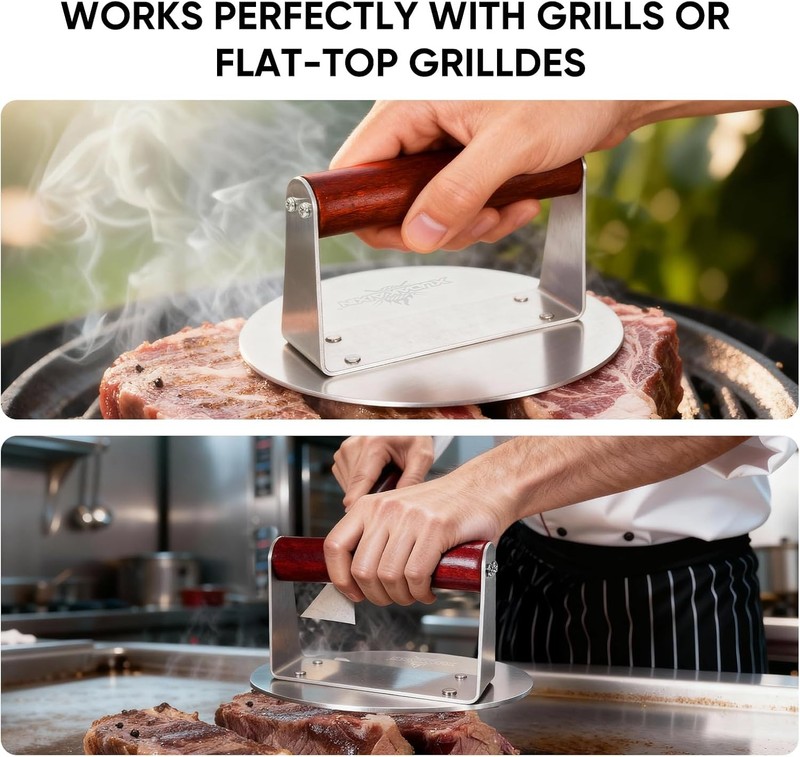 Stainless Steel Smash Burger Press 6.3" Hamburger Smasher Tool BBQ Griddle gallery