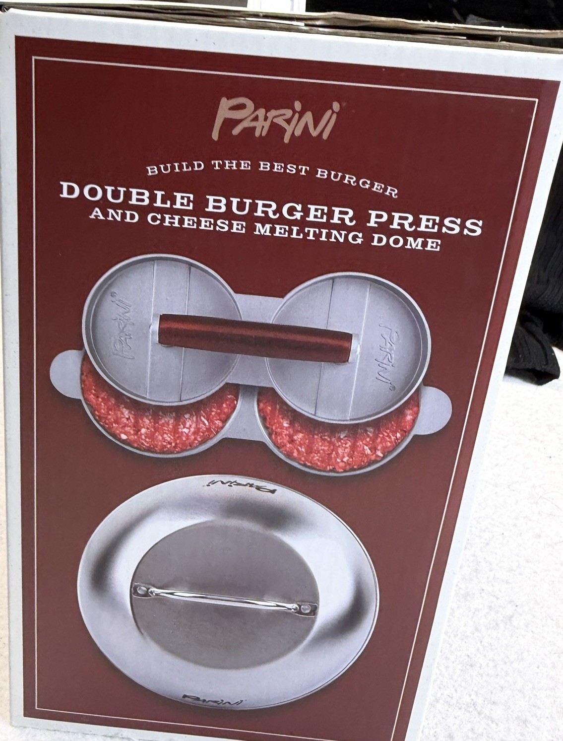 Parini Double Burger Press Cheese Melting Dome Grill Set NEW IN BOX gallery