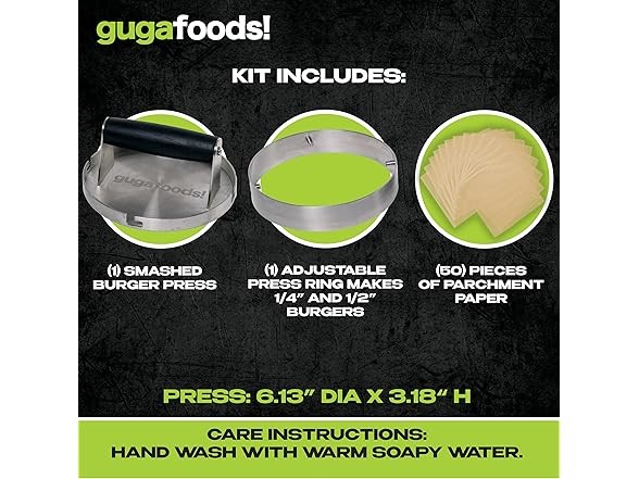 Guga Foods- Adjustable Burger Press, Stainless Steel gallery