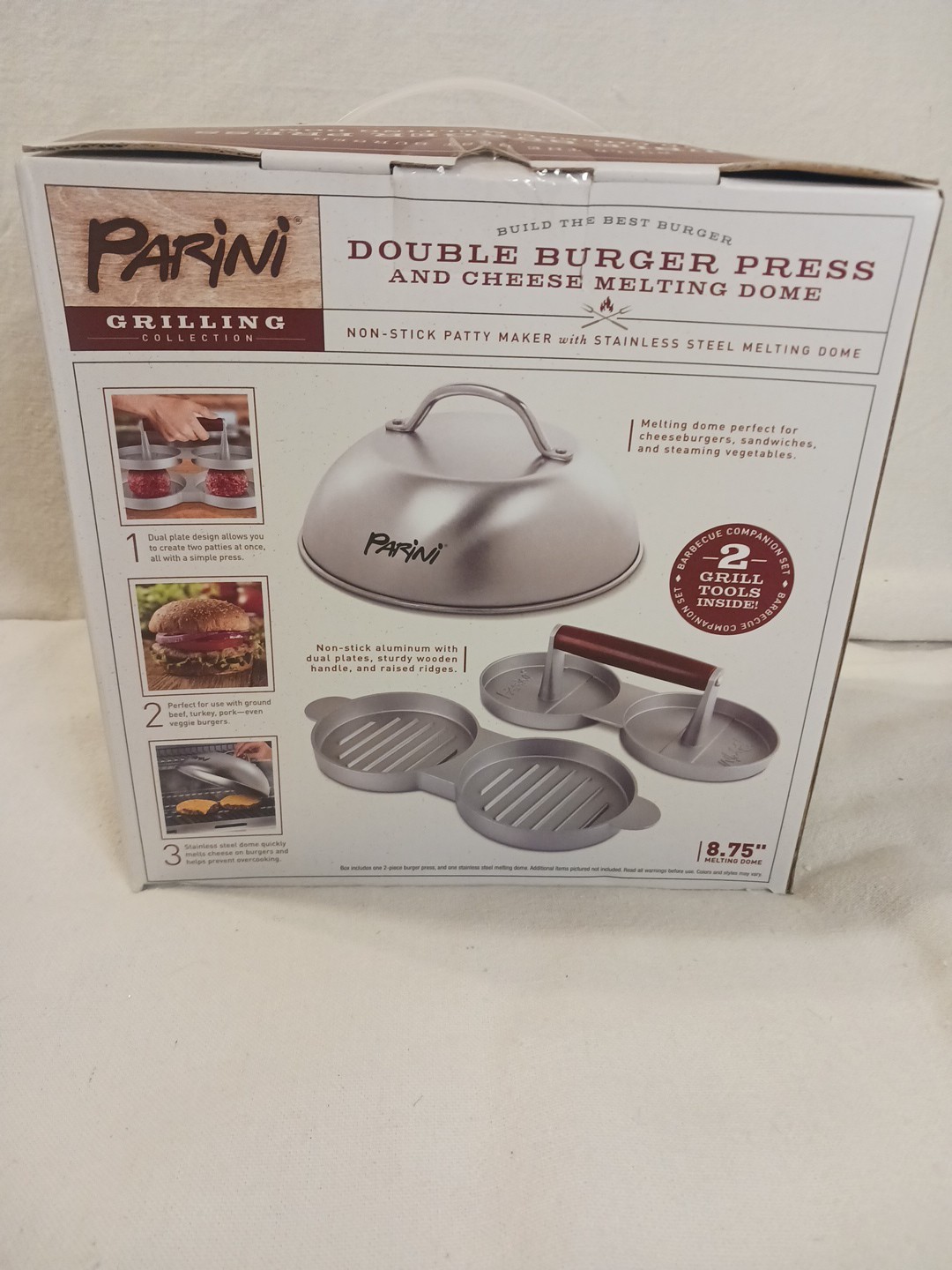 Burger Press - Double Plus Cheese Melting Dome by Parini Stainless Steel NEW gallery