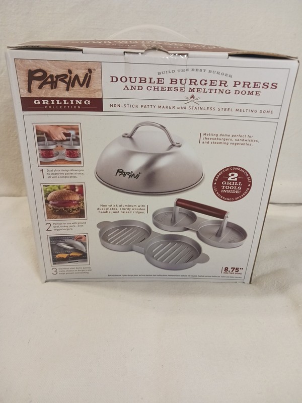 Burger Press - Double Plus Cheese Melting Dome by Parini Stainless Steel NEW gallery