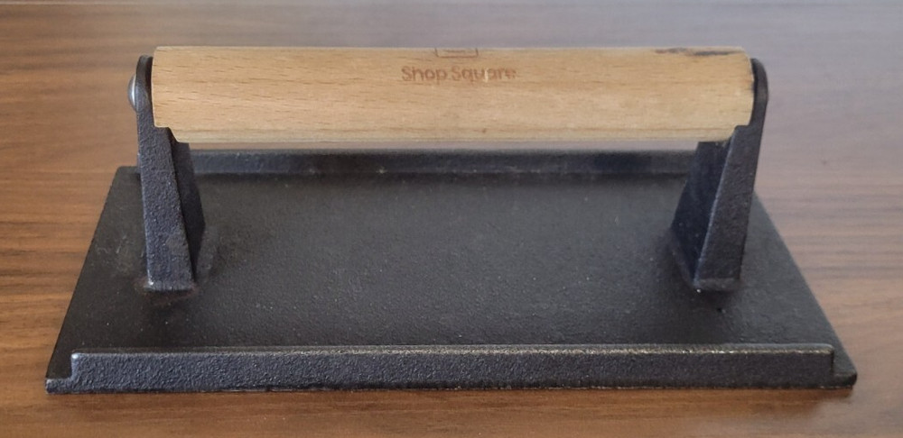 Cast Iron Grill Press 8" x 4" , 2.6 lb Griddle Press with Cool-Touch Wood Handle