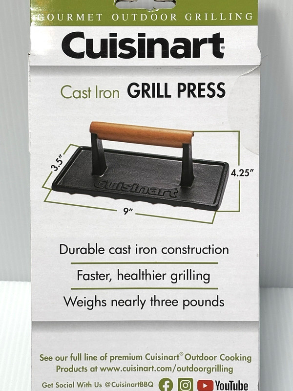 Cuisinart Cast Iron Grill Press Heavy Duty Weight Wood Handle Burger Bacon Press gallery
