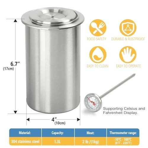 Stainless Steel Meat Press for Homemade Lunchmeat & Deli Ham Maker with Thermome gallery