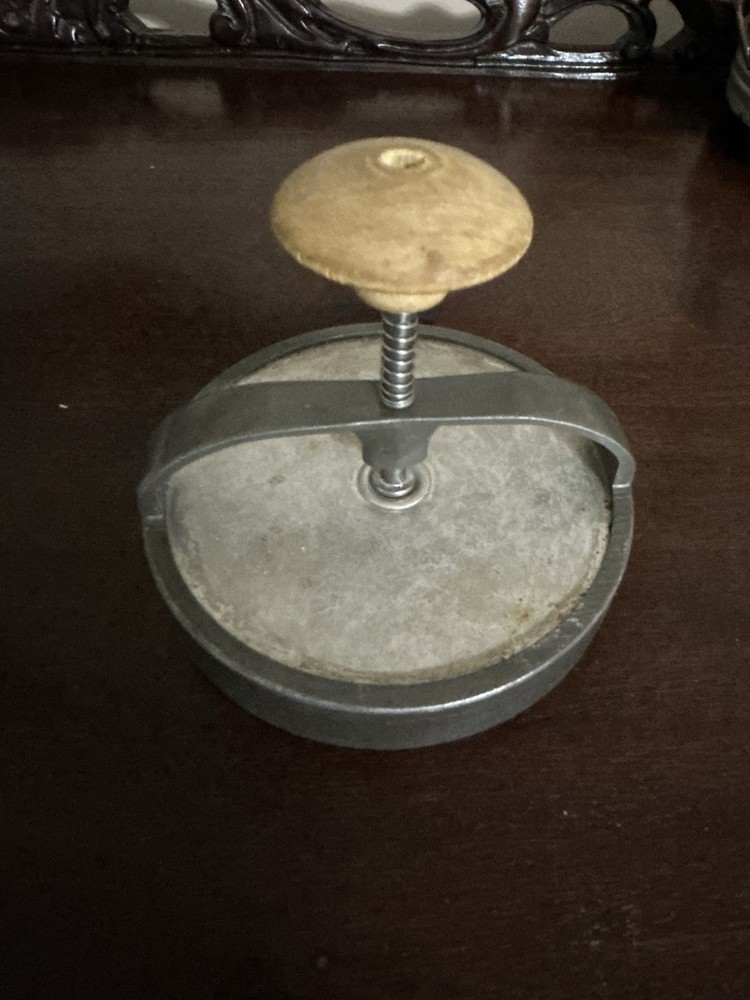 Vintage Androck Aluminum Hamburger Press W/ Wooden Handle