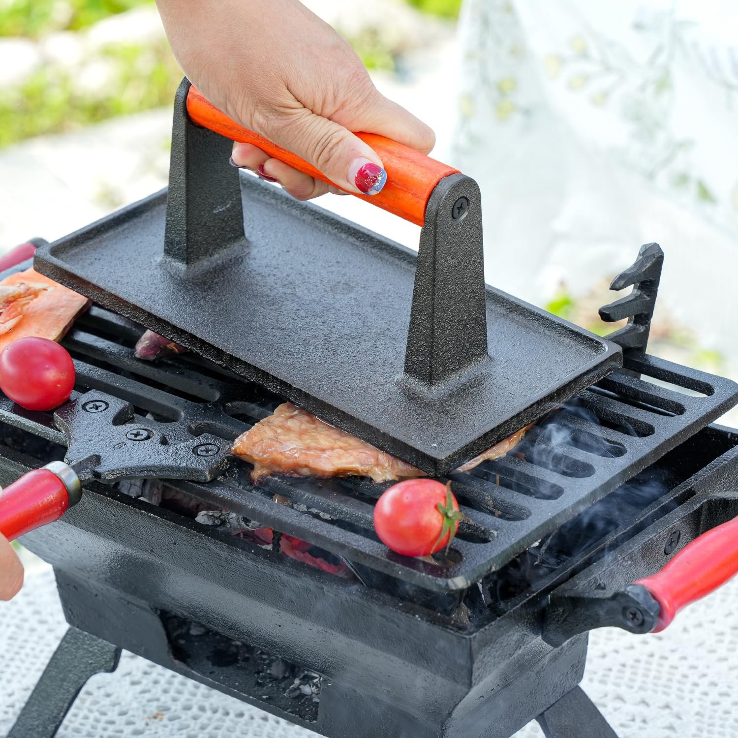 Heavy Duty Cast Iron Grill Press 8.7"X4.3"Rectangel Burger Bacon Smasher gallery