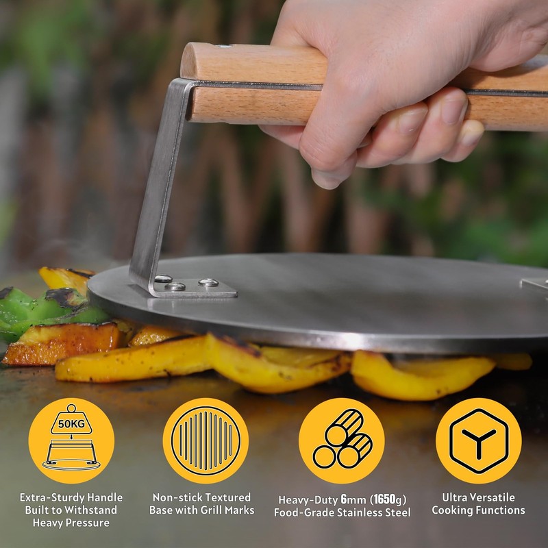 8.5Inch ExtraLarge Stainless Steel Burger Press Wooden Handle 3.65 lbs gallery