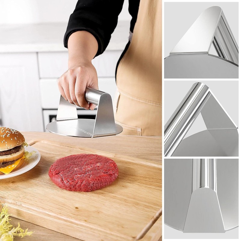 Enlarged 6.3 Inch Smash Burger Press, Stainless Steel Burger Smasher for Griddle gallery