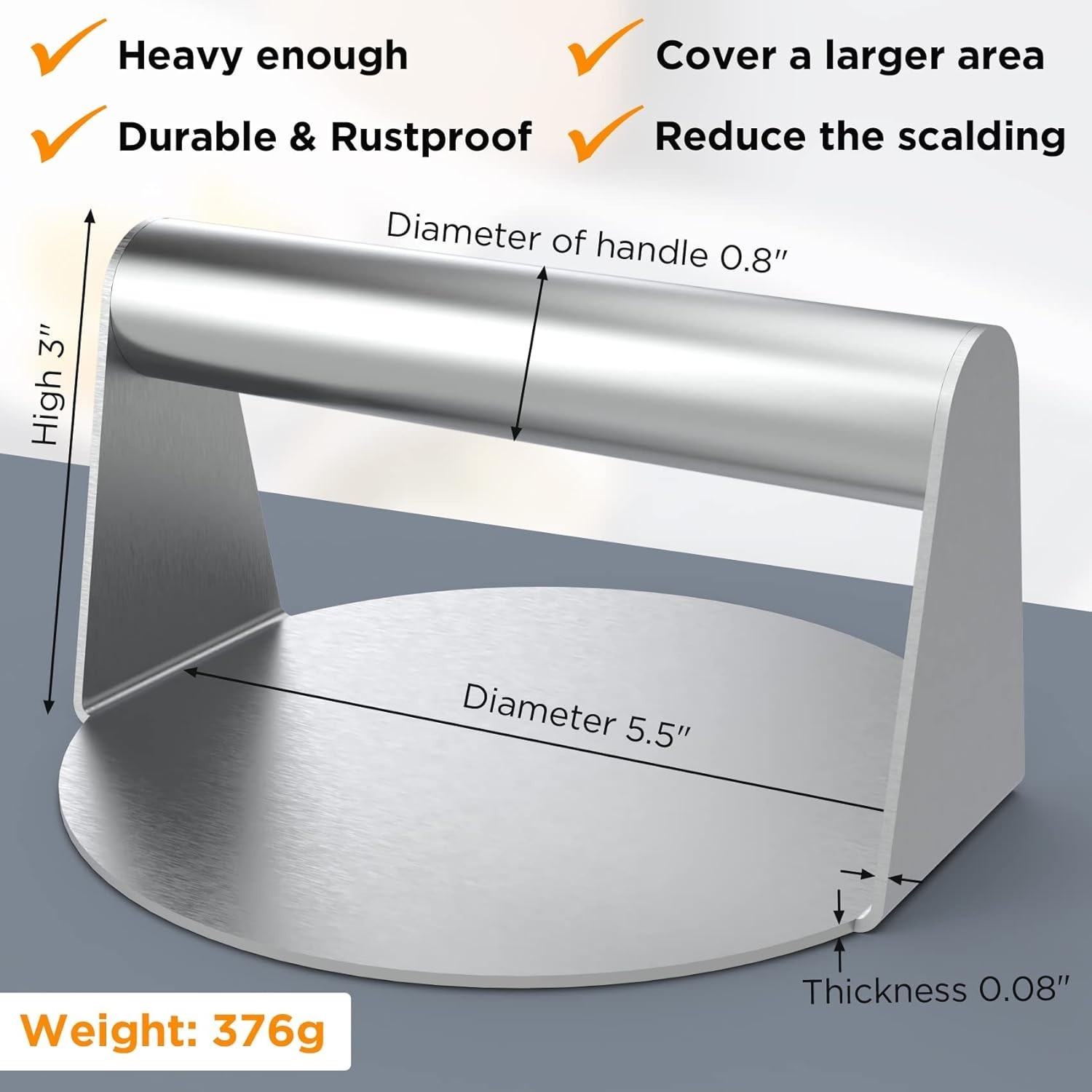 Stainless Steel Burger Press, 5.5 Inch Round Smasher, Non-Stick Smooth Hamburger gallery