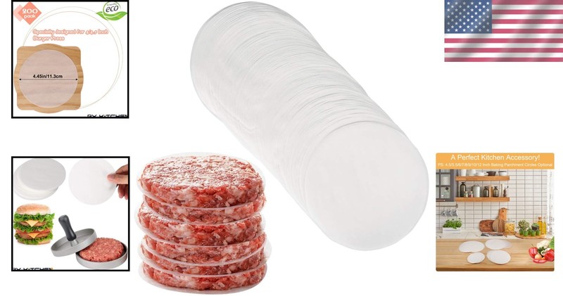 200 Count Non-Stick Parchment Sheets - Ideal for 4.5-Inch Burger Press & More gallery
