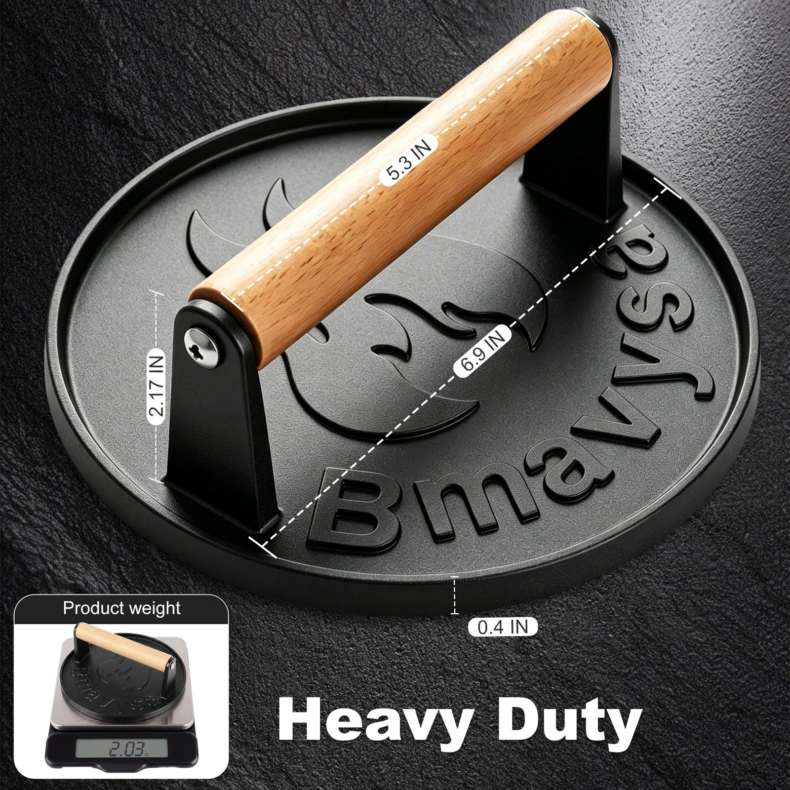 Heavy-Duty Cast Iron Smash Burger Press, Non-Stick and Rust Resistant, Black gallery