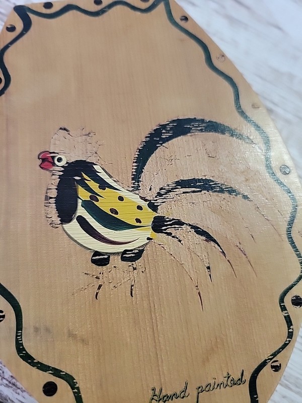 Vintage Wood Hamburger Press with Rooster - Hand Painted in Japan gallery