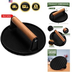 Burger Press, 7″ Round Heavy-Duty Cast Iron Smash Bacon Press Meat Steak with…
