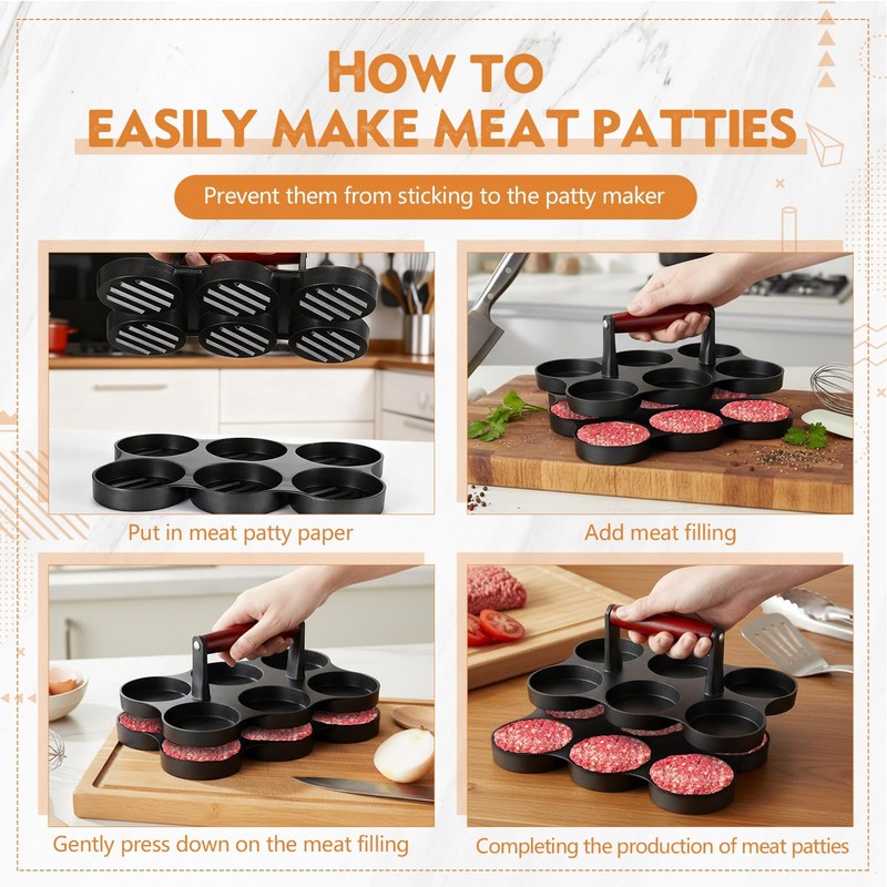Mini Burger Press Small Meat Patty Maker Round Black Six 2.64Inch Molds gallery