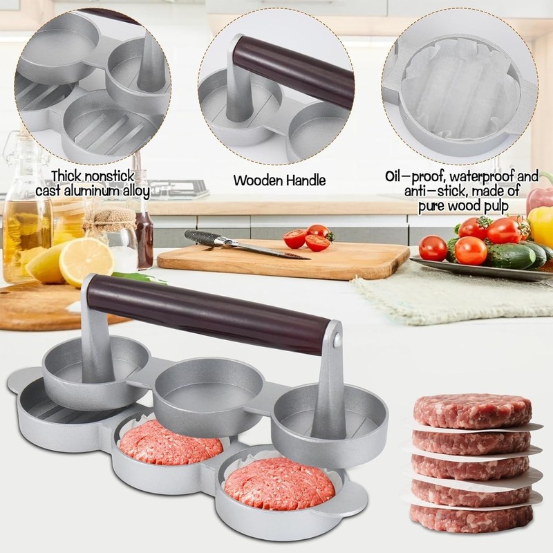 Mini Burger Press Small Meat Patty Maker 200 Papers 3 Slots 2.56 Inch Mold gallery