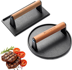 Heavy-Duty Cast Iron Grill Press Set – Perfect Smash Burger Press & Steak Tool w