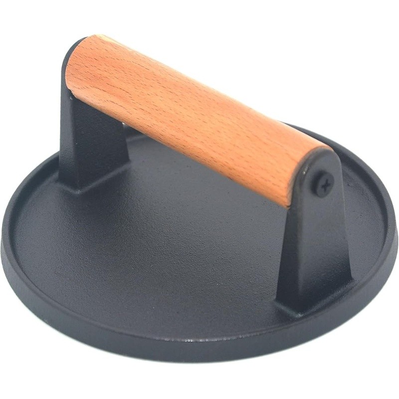 Cast Iron Flat Press Cooking Tool W/ Wooden Handle Easy Clean Ideal Grilling New gallery