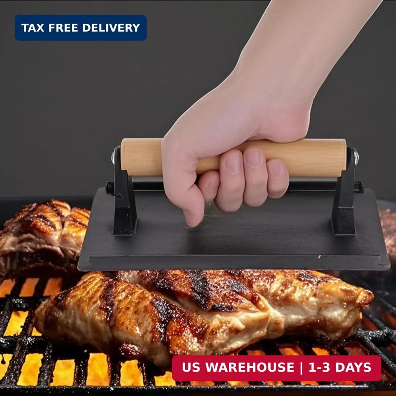 2 Pack 8 x 4 Inch Cast Iron Grill Press, Flat Heavy Weight Chef Press Bacon Grid gallery