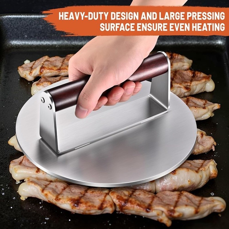 Heavy-Duty Stainless Steel Burger Press Non-Stick Grill Tool W/ Wooden Handle US gallery