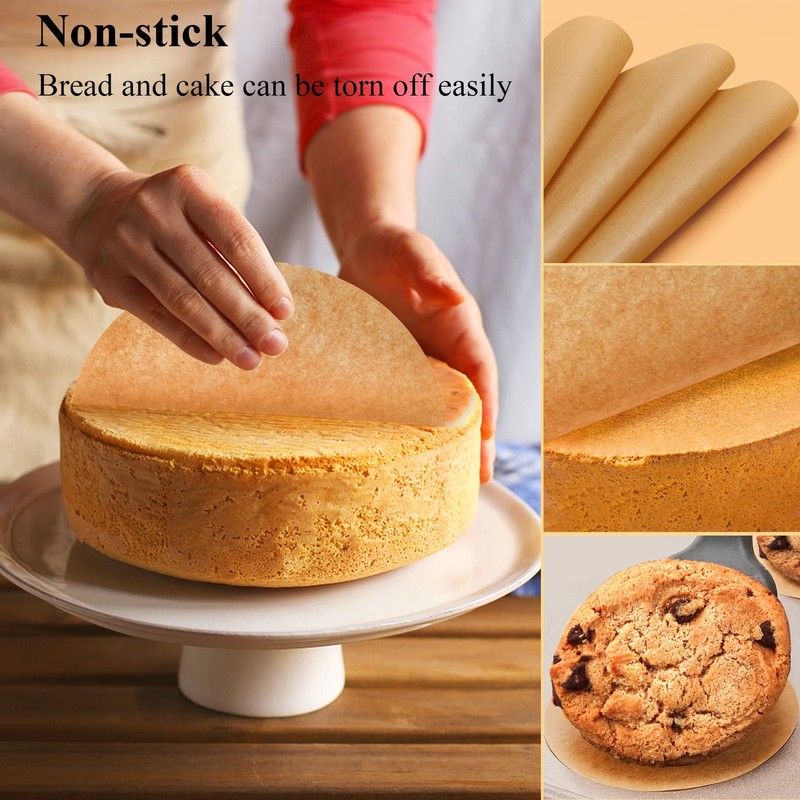 DISSKNIC 8 Inch Parchment Paper Rounds, 100PCS Unbleached 8in-100ps, Brown gallery