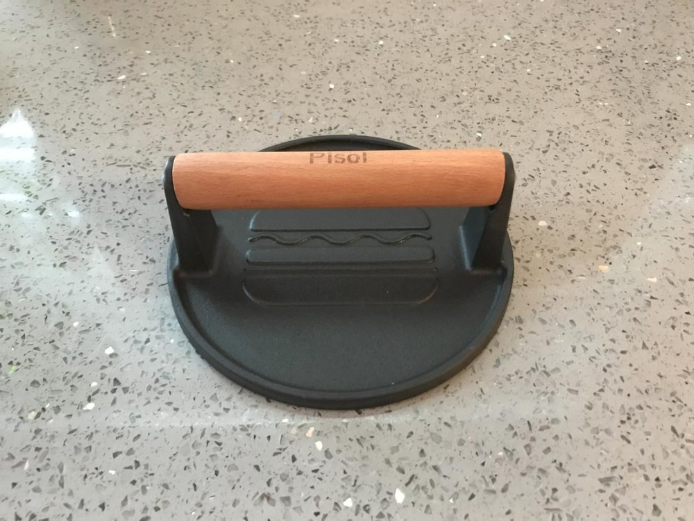 Smash Burger Press Pre-Seasoned Cast Iron Hamburger Smasher 2Lb Heavy-Duty Grill