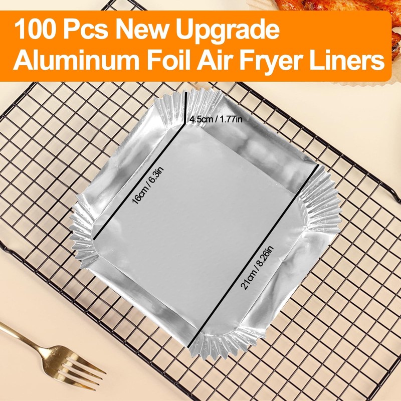 Air Fryer Paper Liners, 100Pcs Aluminum Foil 6.3"Square-100PCS, Silver gallery