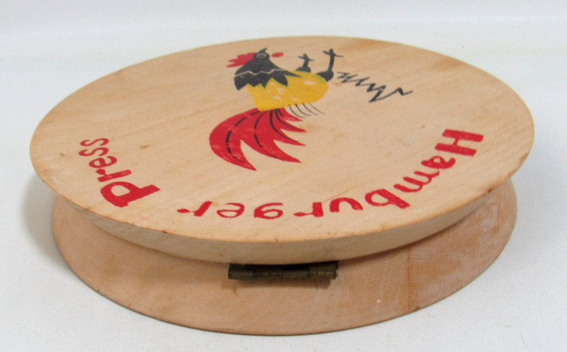 Vintage Wooden Hamburger Press Kitchen Tool Chicken Rooster Made In Japan gallery