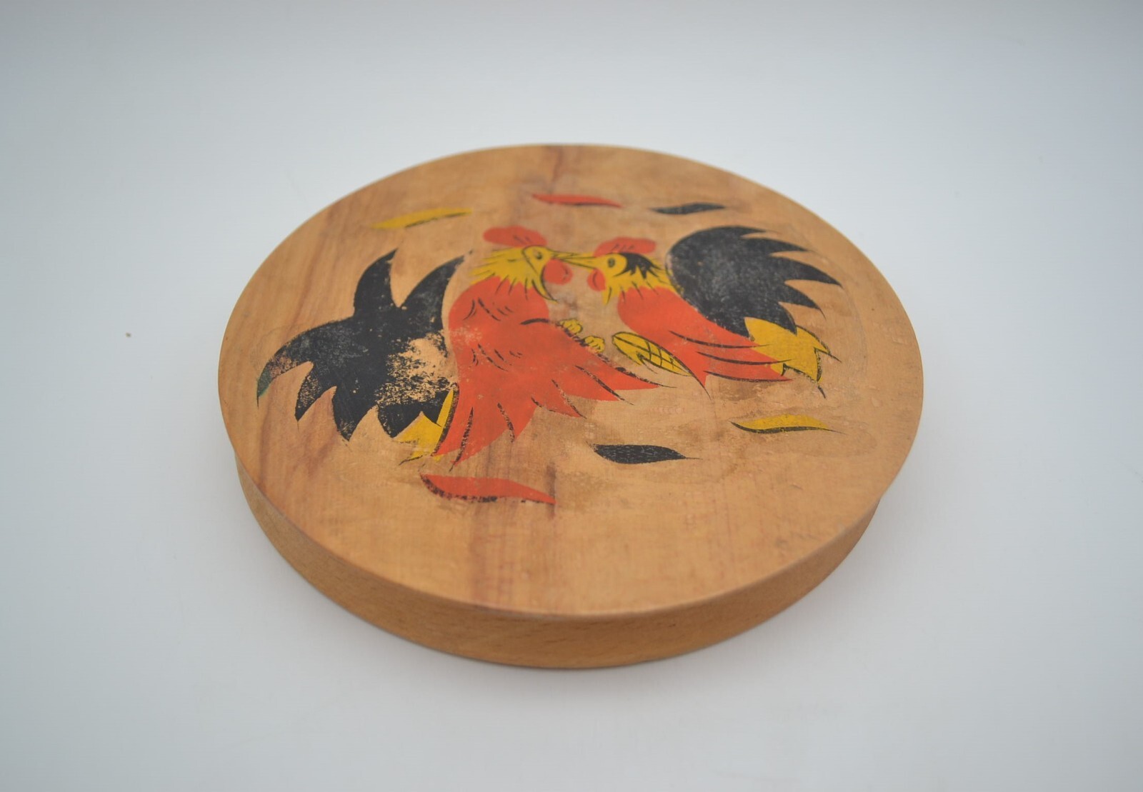 Vintage Wooden Hamburger Press Painted Rooster And Hen 6 3/4 Inches gallery