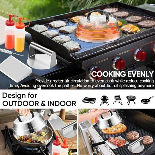 Smash Burger Kit Griddle Accessories (6Pcs), 9in Basting Cover with Grill gallery
