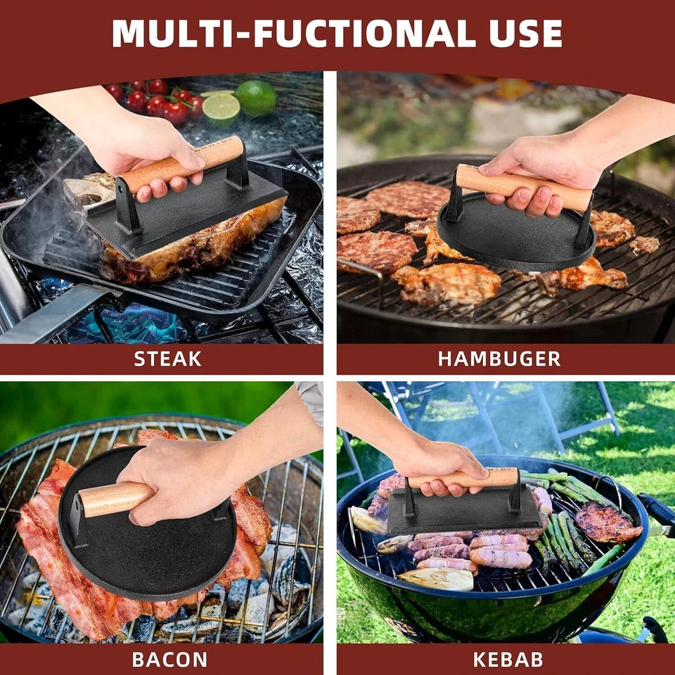 Burger Press Heavy-Duty Cast Iron Smashed Meat Steak Weight Grill Griddle gallery