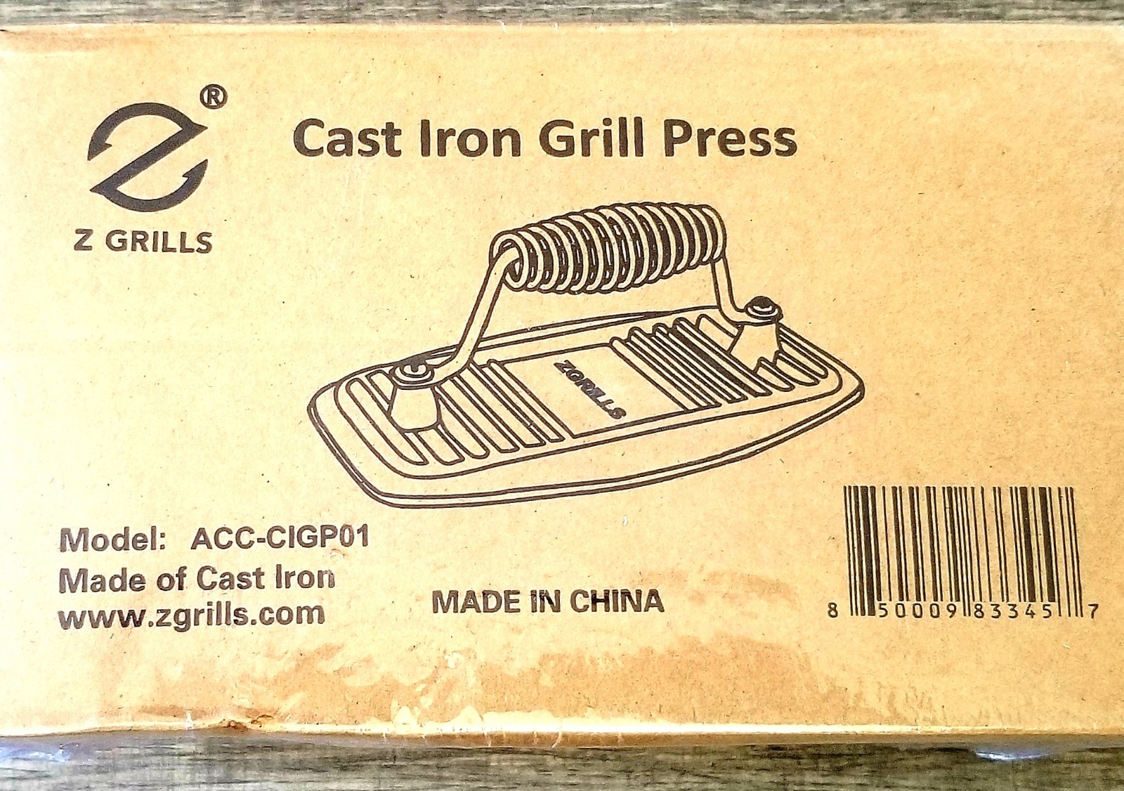 Z GRILLS Cast Iron Grill Press Heavy Duty Meat & Bacon Press Ribbed Base gallery