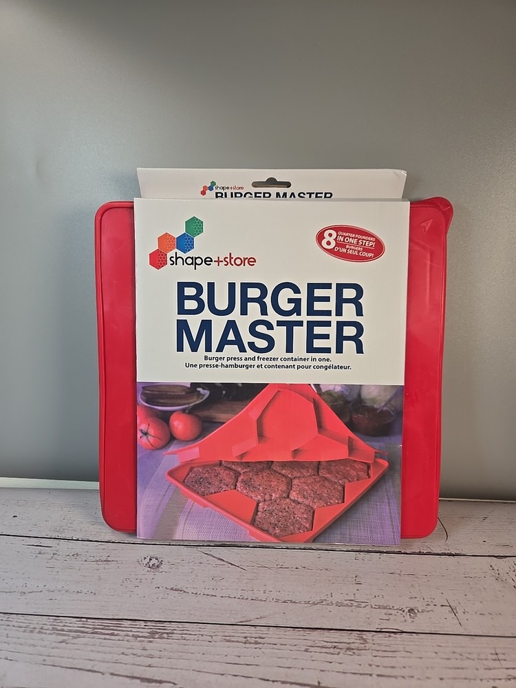 Shape + Store Burger Master 8 IN 1 - Burger Press & Freezer Silicone Red New