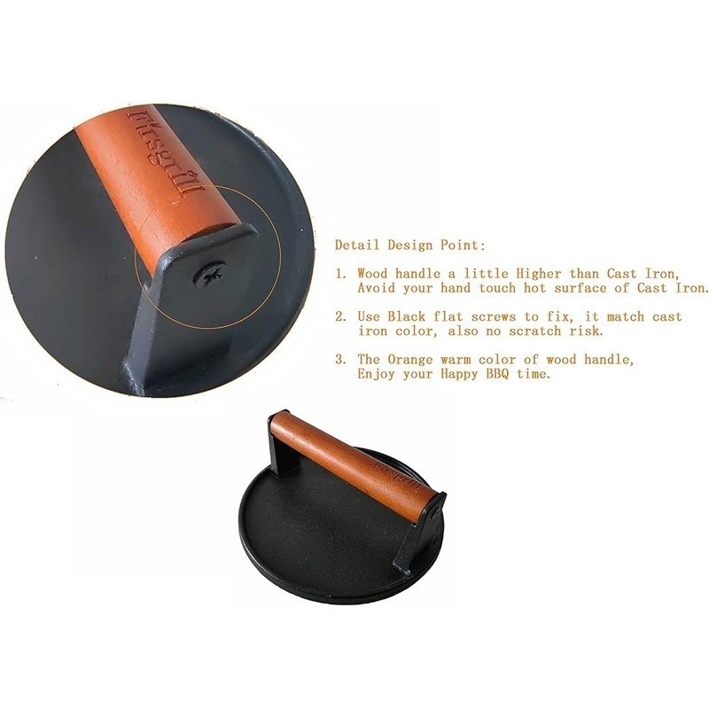 Heavy Duty Cast Iron Bacon Press Food Grade Grill Cooking Tool Kitchen Accessory gallery