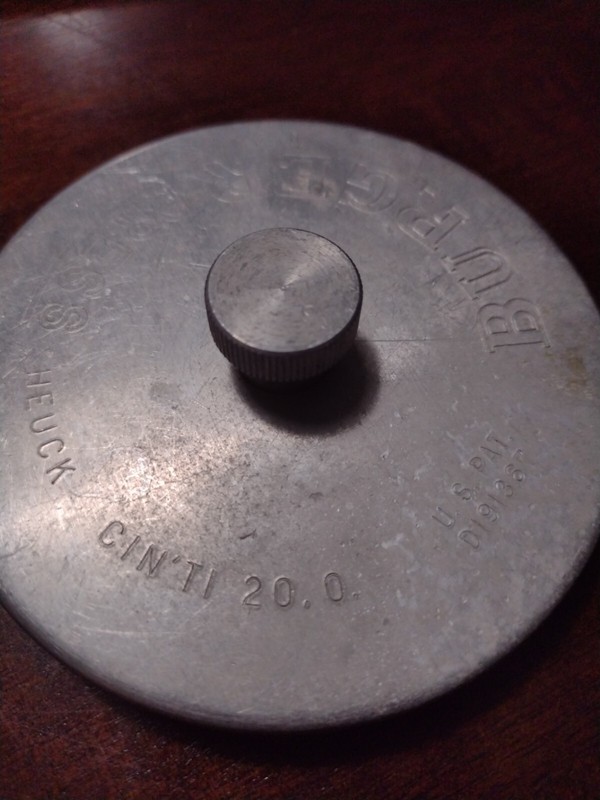 Vintage Burger Press Heuck Cin Ti 20 0 Silver Gray Metal 3.75" gallery