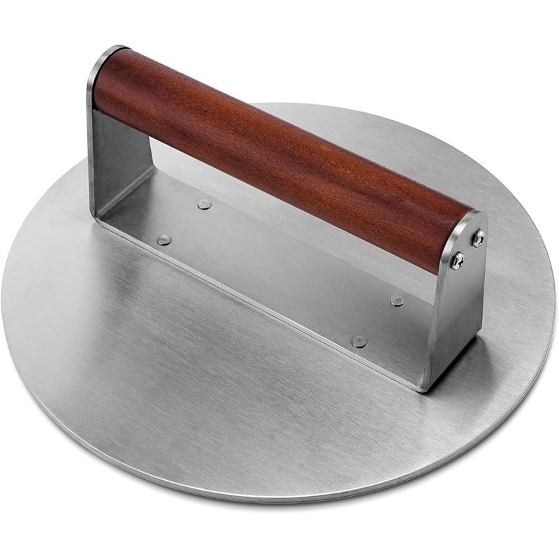 Premium Stainless Steel Burger Press Non-Stick Grill Weight W/ Wood Handle New gallery