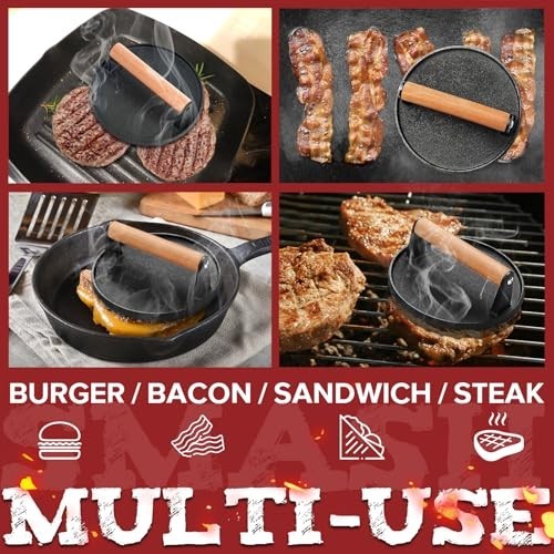 Heavy-Duty Cast Iron Burger Press Kit, 3-in-1 Patty Maker & Grill Tool Set gallery